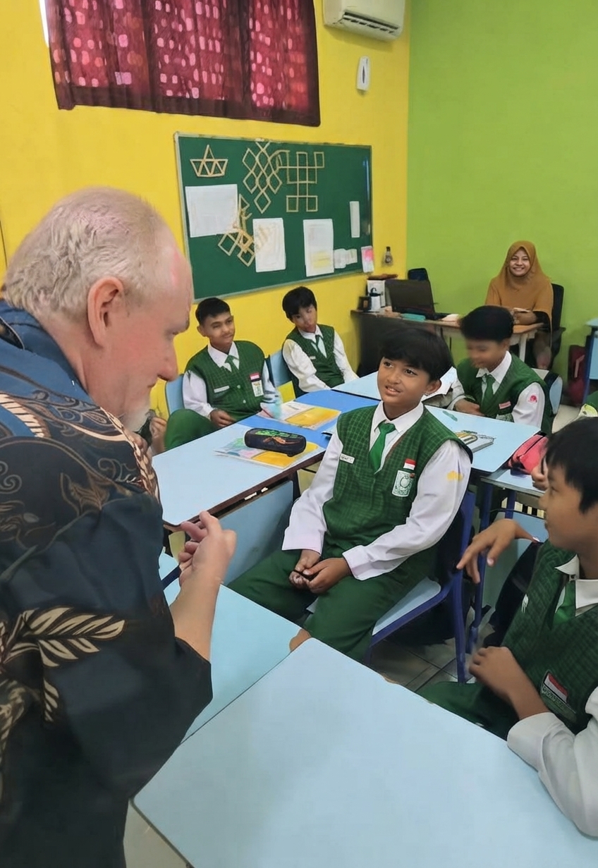 Keseruan Belajar Bahasa Inggris Bersama Mister Tom Kaam di SMP IT At-Taqwa Surabaya
